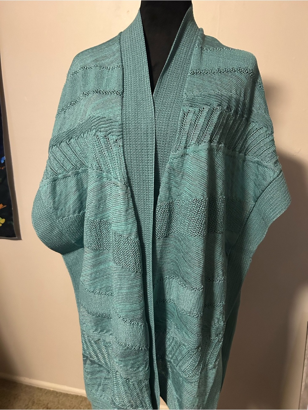 Chico's Teal Open-Knit Draped Sweater Wrap